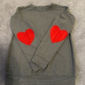 Gray Sweatshirt with Red Heart Elbow Patches